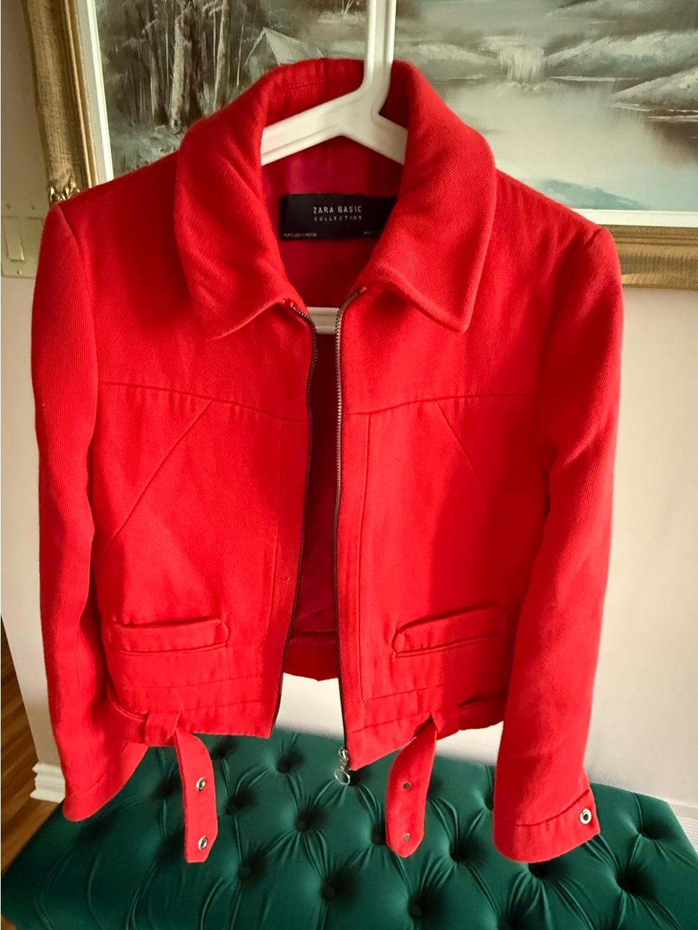Zara Bright Red Bomber Jacket with Collar